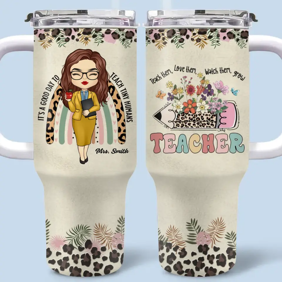 Enseigner, c'est toucher une vie pour toujours - Gobelet personnalisé en acier inoxydable de 40 oz avec poignée - Cadeau pour enseignant