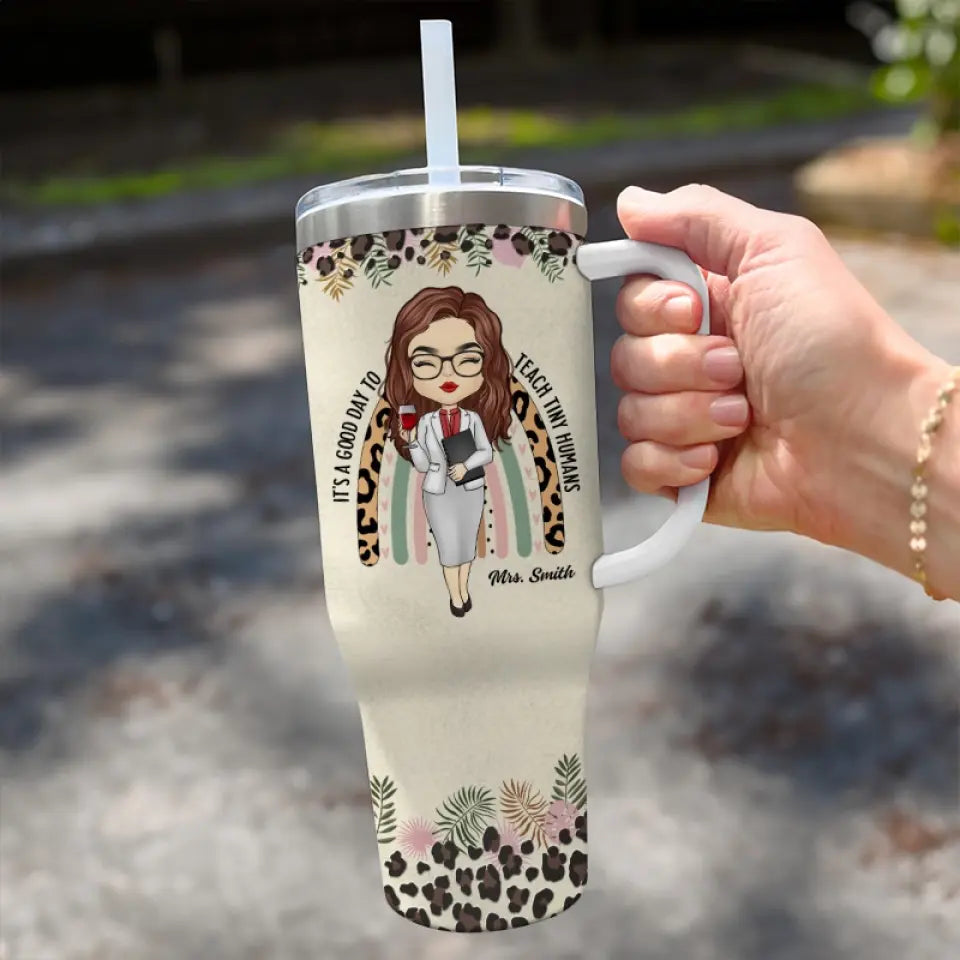 Enseigner, c'est toucher une vie pour toujours - Gobelet personnalisé en acier inoxydable de 40 oz avec poignée - Cadeau pour enseignant
