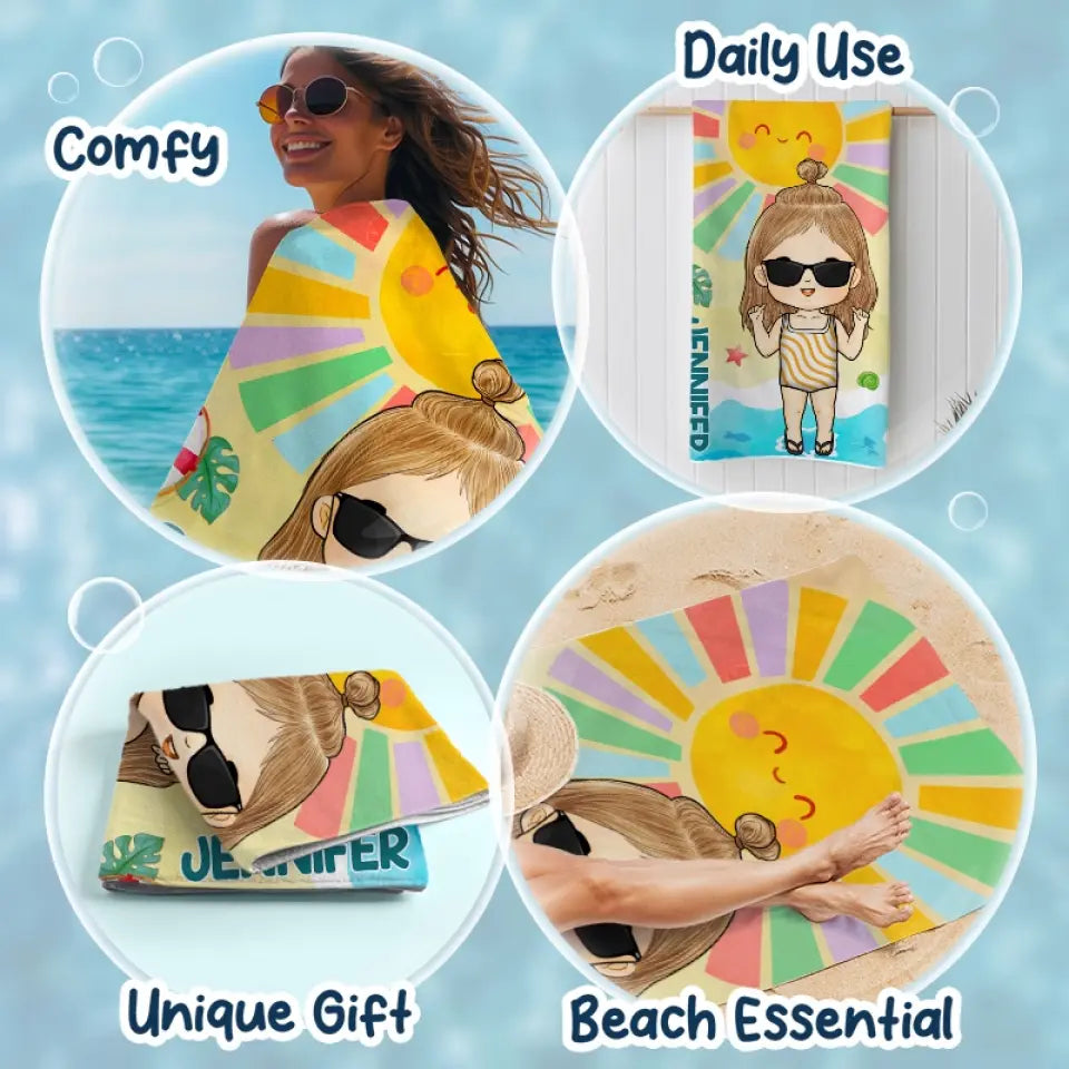 Sentez la mer et le ciel - Serviette de plage personnalisée pour toute la famille - Cadeau de vacances d'été, cadeau d'anniversaire pour les membres de la famille