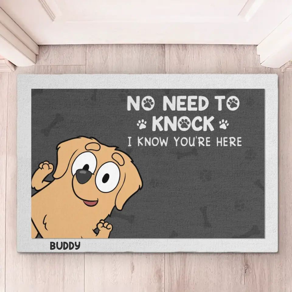 Bienvenue, nous savons que vous êtes là - Tapis décoratif personnalisé pour chien - Cadeau de pendaison de crémaillère pour les propriétaires d'animaux et les amoureux des animaux