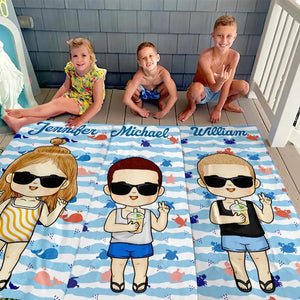 C'est l'été et l'heure de flâner - Serviette de plage personnalisée pour la famille - Cadeau de vacances d'été, cadeau de fête d'anniversaire à la piscine pour les membres de la famille