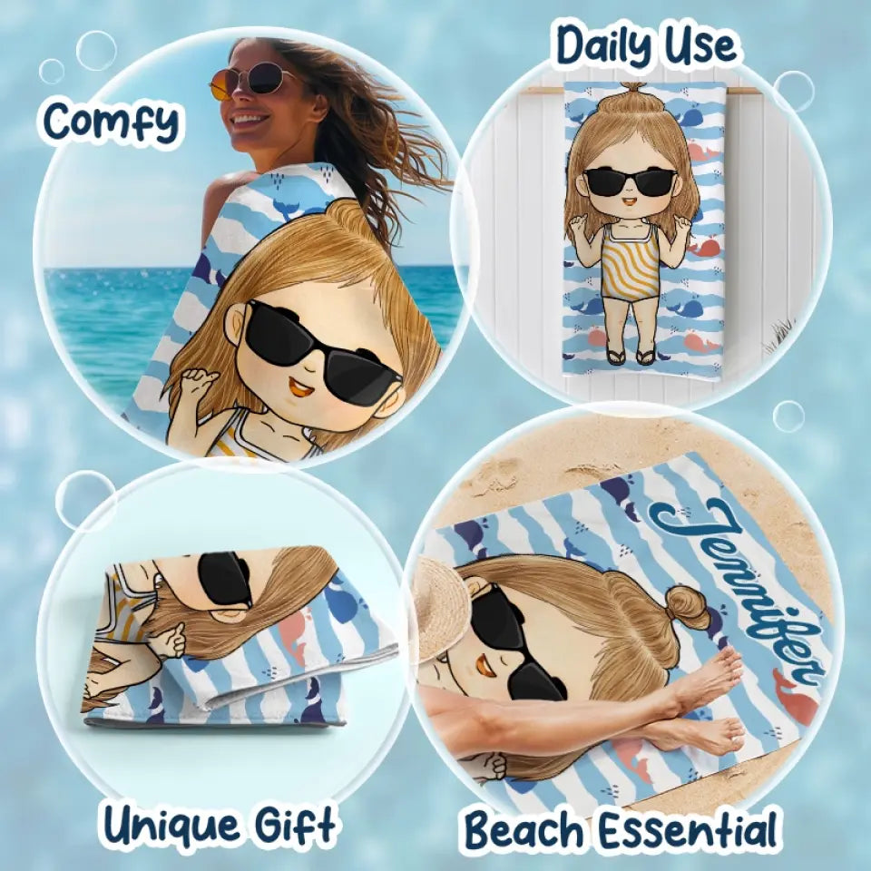 C'est l'été et l'heure de flâner - Serviette de plage personnalisée pour la famille - Cadeau de vacances d'été, cadeau de fête d'anniversaire à la piscine pour les membres de la famille