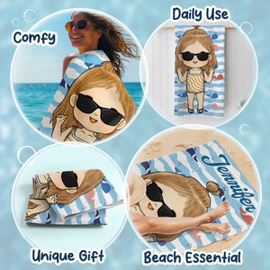 C'est l'été et l'heure de flâner - Serviette de plage personnalisée pour la famille - Cadeau de vacances d'été, cadeau de fête d'anniversaire à la piscine pour les membres de la famille