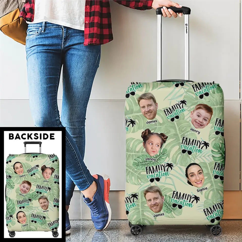 Housse de bagage personnalisée avec photo « N'oubliez pas que le bonheur est une façon de voyager » - Cadeau de vacances d'été pour les membres de la famille