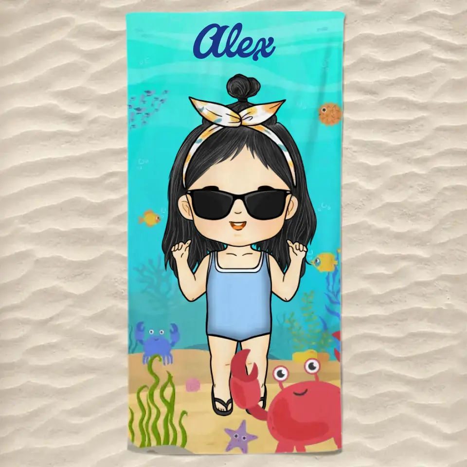 Été, plage, piscine, voyage - Serviette de plage personnalisée pour toute la famille - Cadeau de vacances d'été, cadeau d'anniversaire pour les membres de la famille