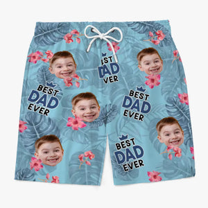 Short de plage hawaïen tropical personnalisé avec photo « Meilleur papa de tous les temps » - Cadeau de vacances d'été pour papa et grand-père