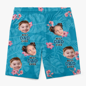 Short de plage hawaïen tropical personnalisé avec photo « Meilleur papa de tous les temps » - Cadeau de vacances d'été pour papa et grand-père