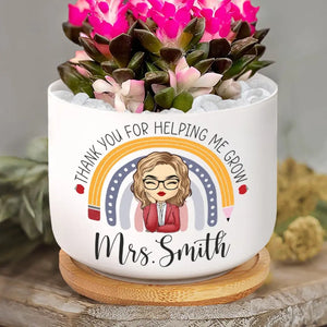 Nous grandissons vers la lumière - Pot de fleurs en céramique personnalisé pour enseignant - Cadeau pour enseignant