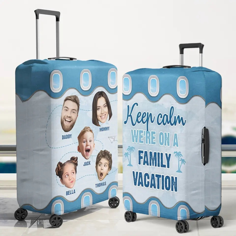 Housse de bagage personnalisée avec photo « Partons en vacances en famille » - Cadeau de vacances d'été pour les membres de la famille