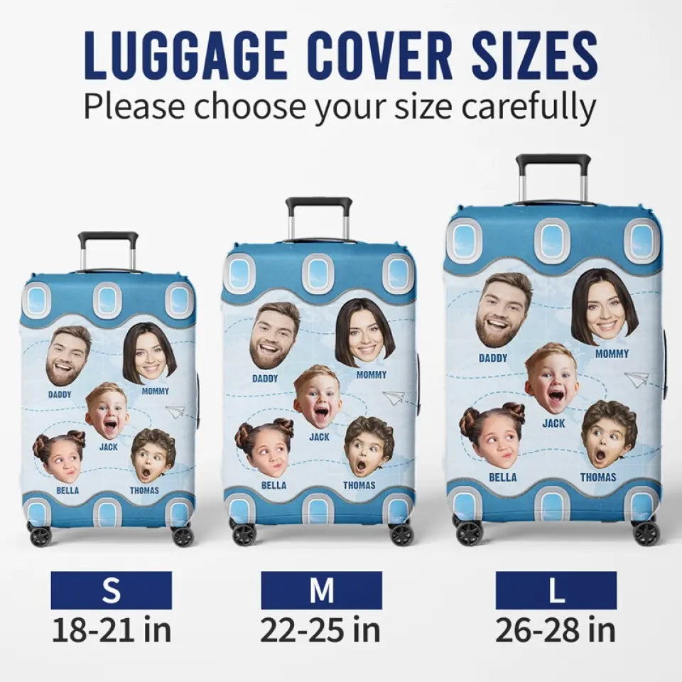 Housse de bagage personnalisée avec photo « Partons en vacances en famille » - Cadeau de vacances d'été pour les membres de la famille