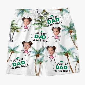 Photo personnalisée juste un père et sa fille - Short de plage hawaïen tropical personnalisé pour hommes - Cadeau de vacances d'été pour papa et grand-père