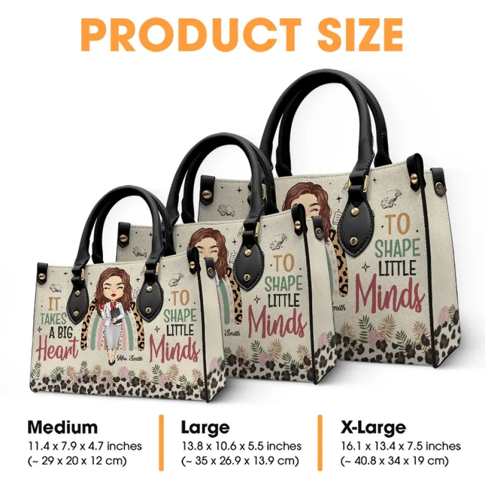 Il faut un grand cœur pour façonner les petits esprits - Sac à main en cuir personnalisé pour enseignant - Cadeau pour enseignant