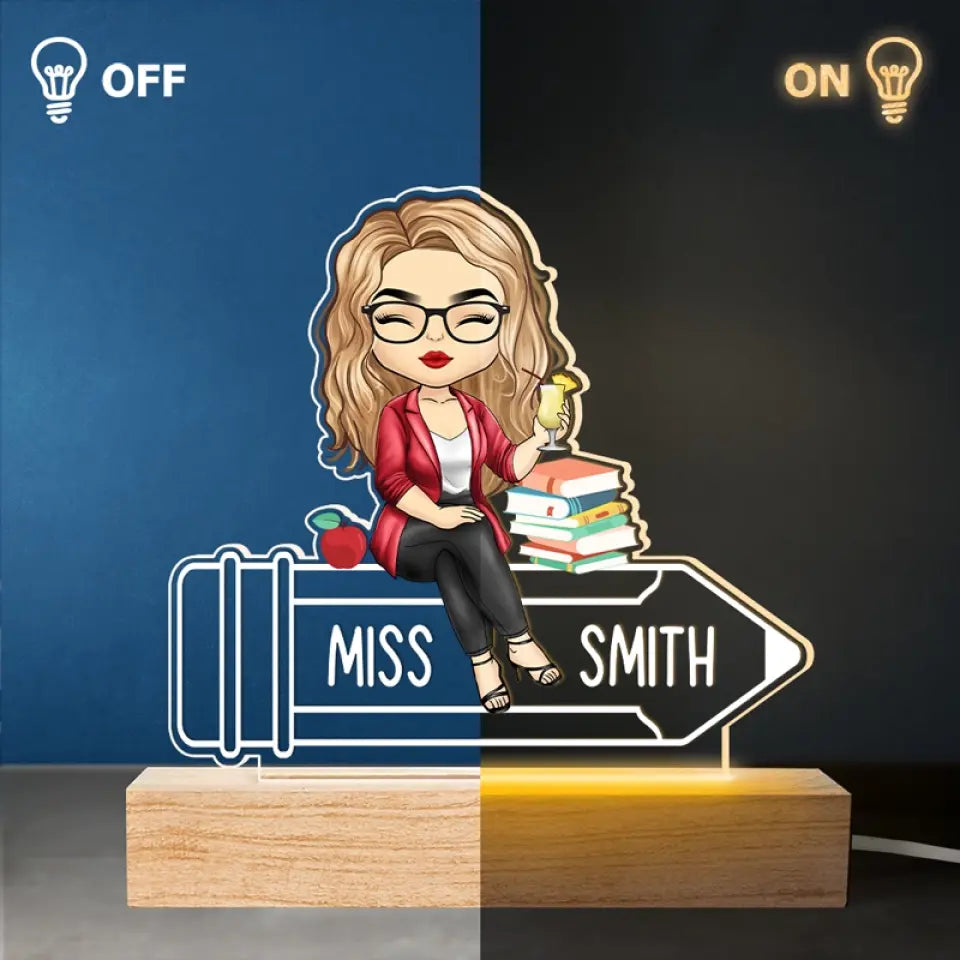 L'enseignement remplit mon cœur - Lampe LED 3D personnalisée pour enseignant - Cadeau pour enseignant