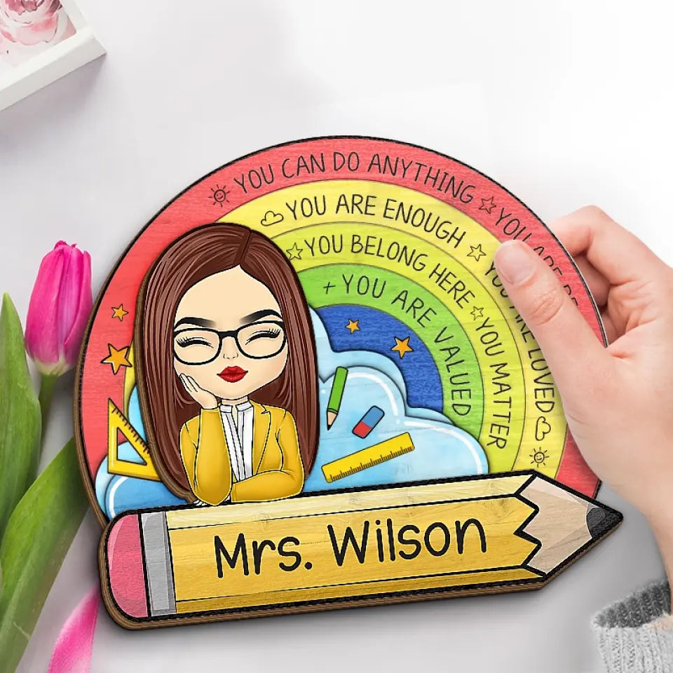 Tu peux tout faire - Plaque en bois personnalisée à 2 couches avec support pour enseignant - Cadeau pour enseignant