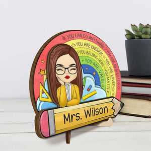 Tu peux tout faire - Plaque en bois personnalisée à 2 couches avec support pour enseignant - Cadeau pour enseignant