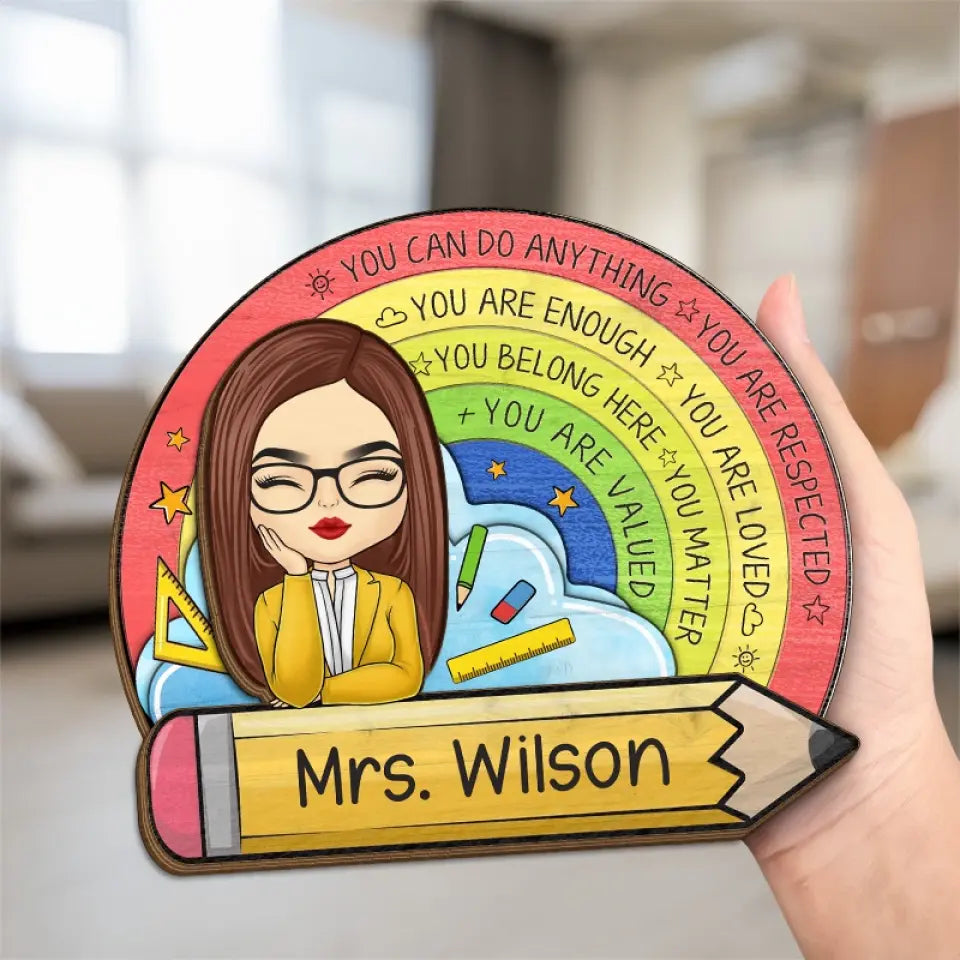 Tu peux tout faire - Plaque en bois personnalisée à 2 couches avec support pour enseignant - Cadeau pour enseignant