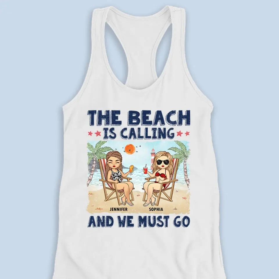 La plage nous appelle et nous devons y aller - Débardeur dos nageur personnalisé Bestie - Cadeau pour meilleures amies, meilleures amies, sœurs
