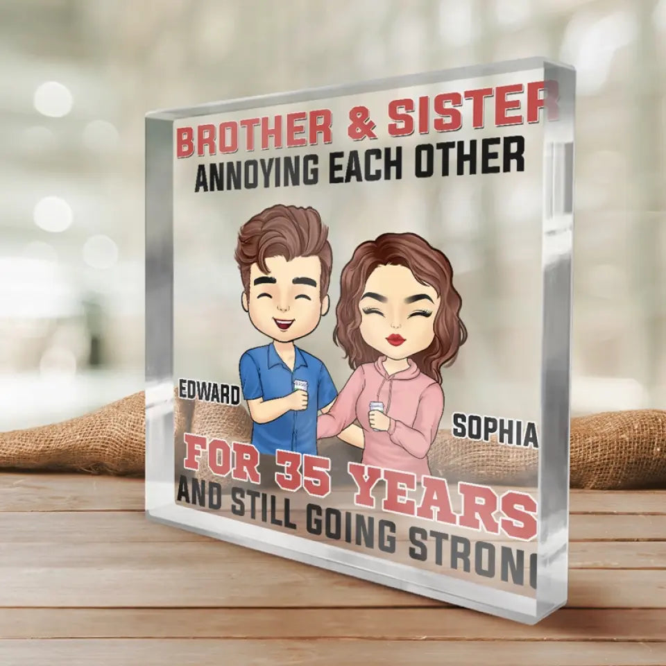 Le bonheur, c'est voir son frère ou sa sœur sourire - Plaque acrylique carrée personnalisée pour famille - Cadeau pour frères et sœurs