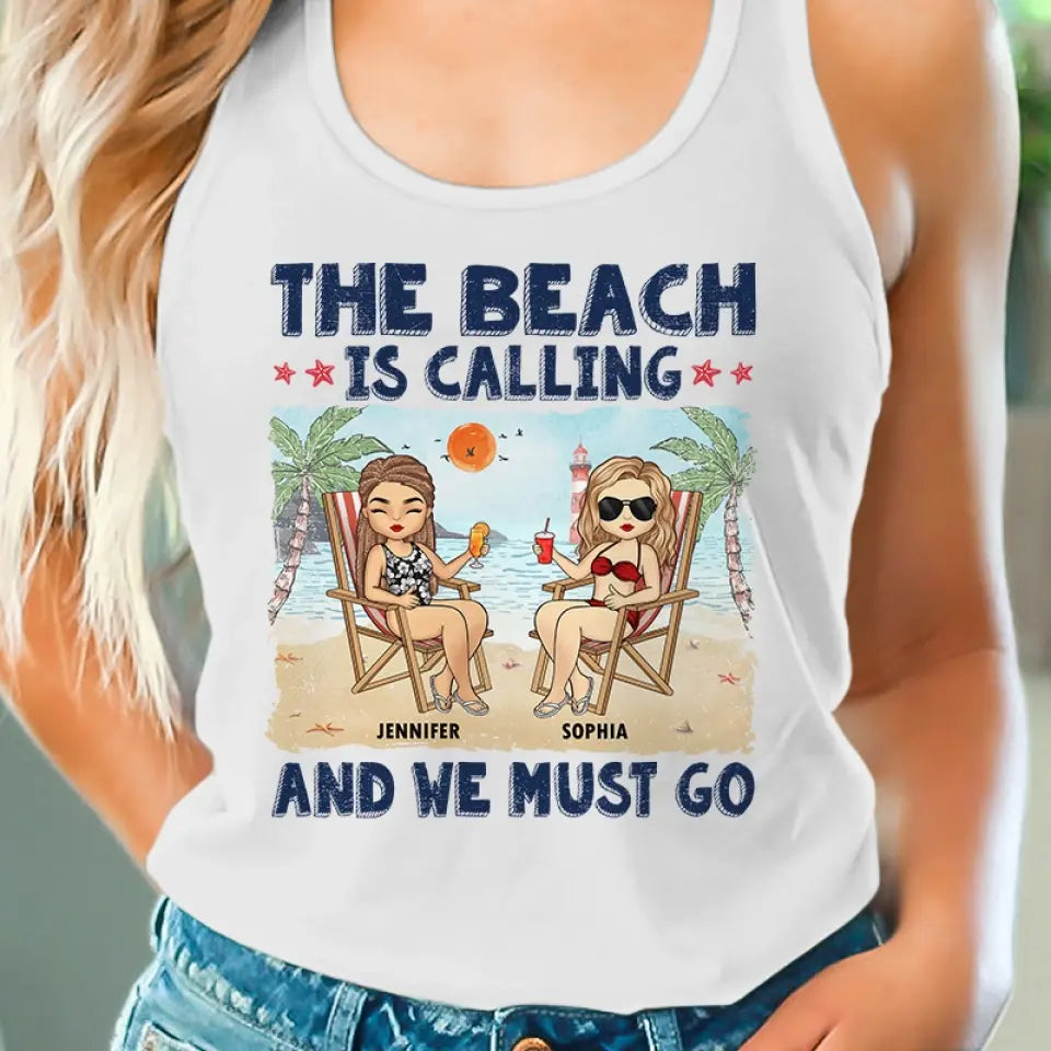 La plage nous appelle et nous devons y aller - Débardeur dos nageur personnalisé Bestie - Cadeau pour meilleures amies, meilleures amies, sœurs