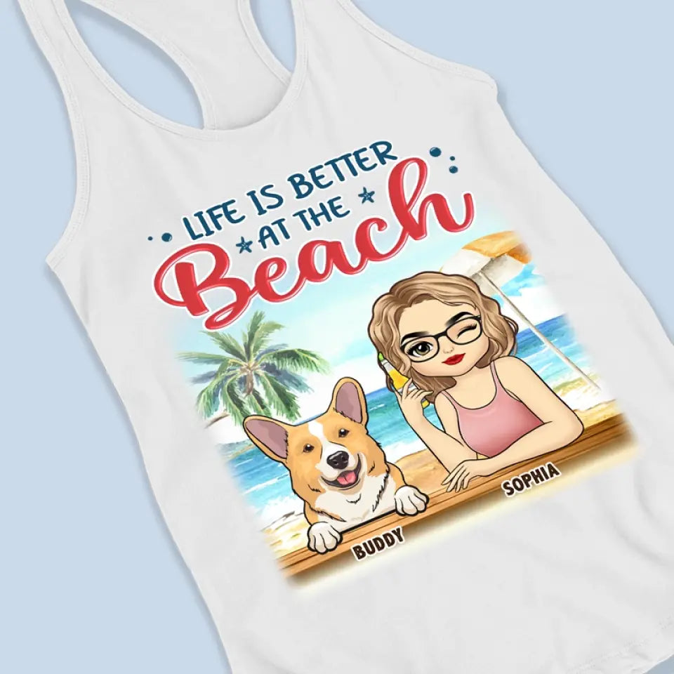La vie est meilleure à la plage - Débardeur dos nageur personnalisé pour chien - Cadeau pour les propriétaires et les amoureux des animaux