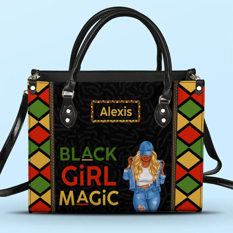 Sac à main en cuir personnalisé « Power of Black Girl » - Cadeau pour meilleures amies, meilleures amies et sœurs