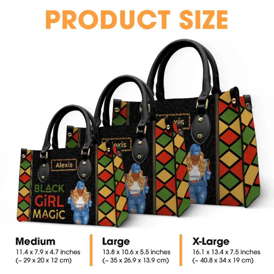 Sac à main en cuir personnalisé « Power of Black Girl » - Cadeau pour meilleures amies, meilleures amies et sœurs
