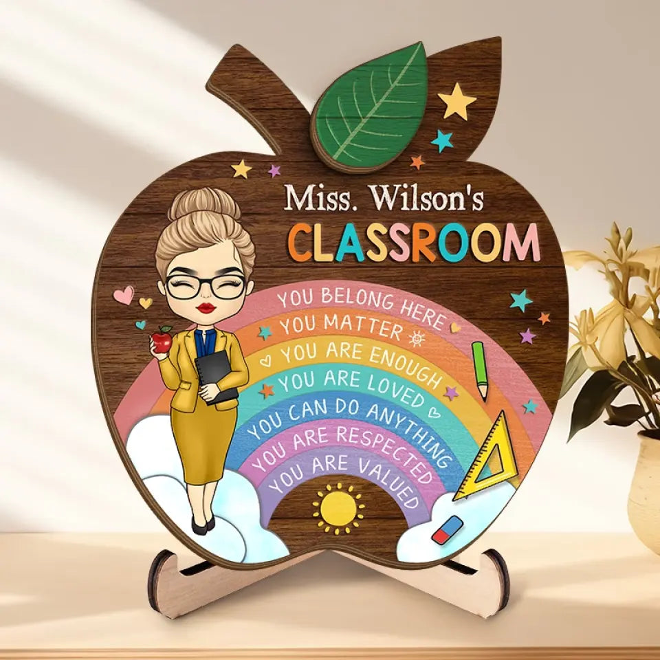 Bienvenue dans ma classe - Plaque en bois personnalisée à 2 couches avec support pour enseignant - Cadeau pour enseignant