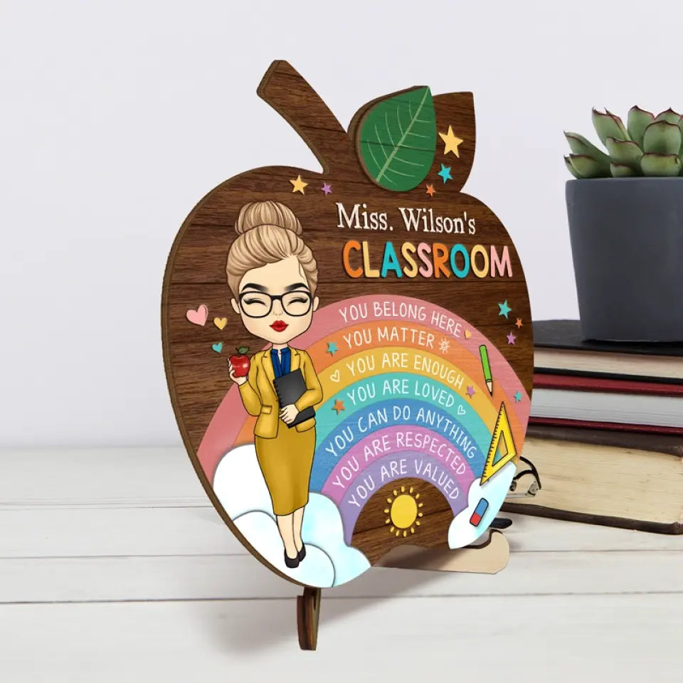 Bienvenue dans ma classe - Plaque en bois personnalisée à 2 couches avec support pour enseignant - Cadeau pour enseignant