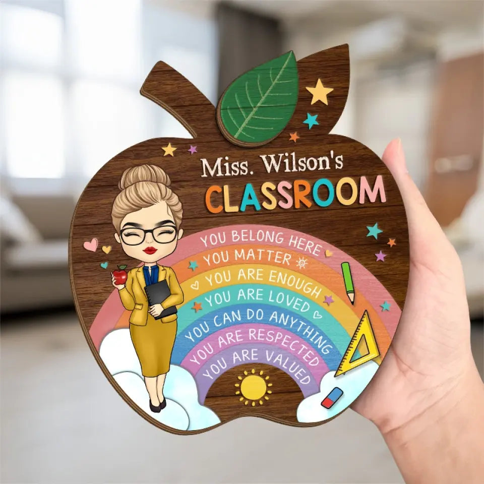 Bienvenue dans ma classe - Plaque en bois personnalisée à 2 couches avec support pour enseignant - Cadeau pour enseignant
