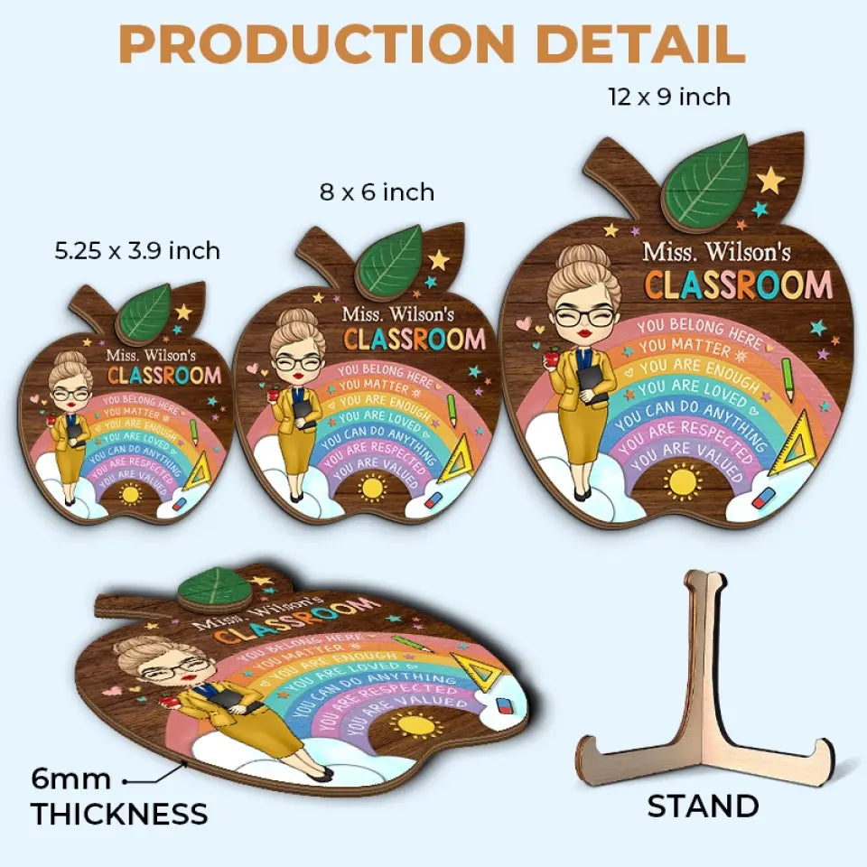 Bienvenue dans ma classe - Plaque en bois personnalisée à 2 couches avec support pour enseignant - Cadeau pour enseignant