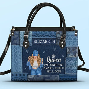 Sac à main en cuir personnalisé « Queen I'm Confident » - Cadeau pour meilleures amies, meilleures amies, sœurs