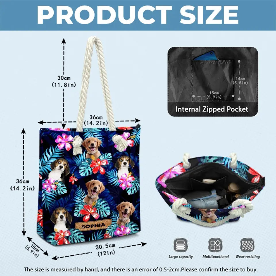 Sac de plage personnalisé avec photo « L'été vous appelle » pour chien et chat – Cadeau de vacances d'été pour propriétaires et amoureux des animaux