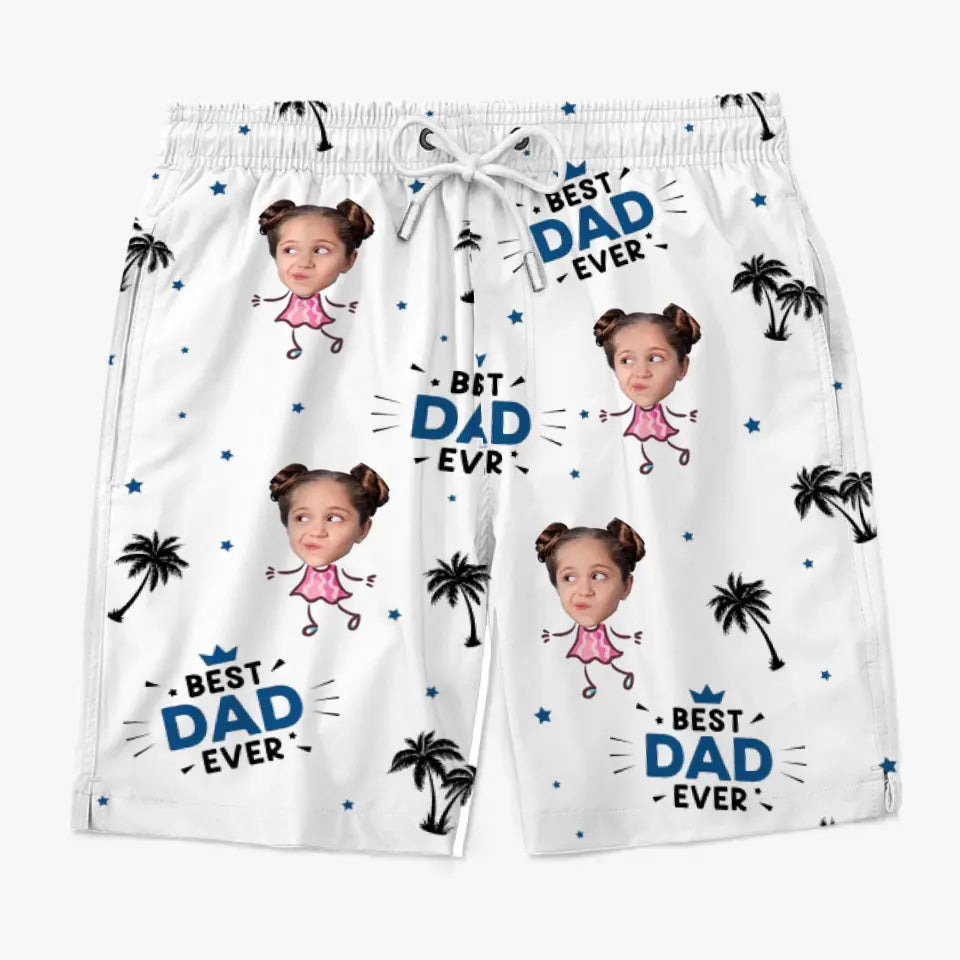 Photo personnalisée Nous organisons la fête du soleil - Short de plage hawaïen tropical personnalisé pour hommes - Cadeau de vacances d'été pour papa, grand-père