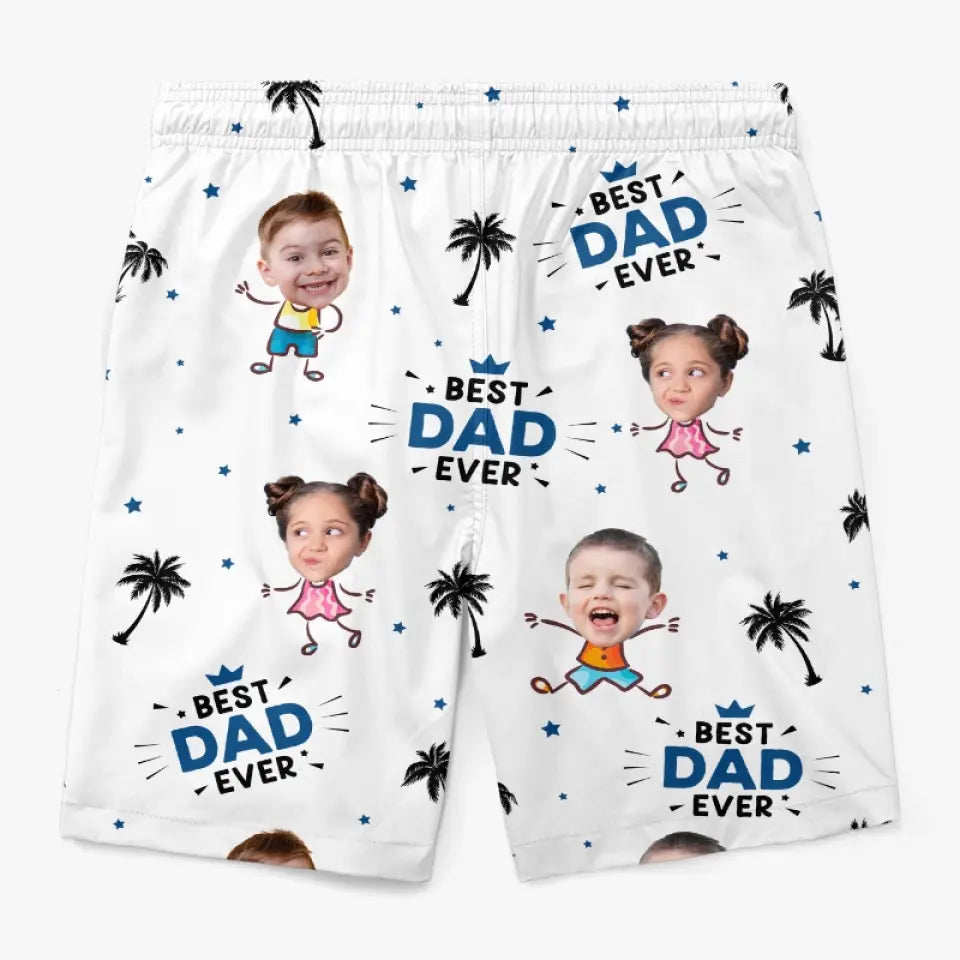 Photo personnalisée Nous organisons la fête du soleil - Short de plage hawaïen tropical personnalisé pour hommes - Cadeau de vacances d'été pour papa, grand-père