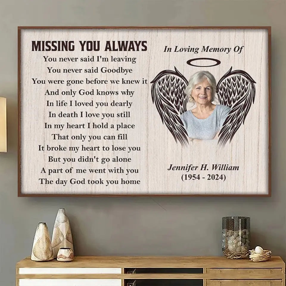 Tu n'as jamais dit au revoir - Affiche horizontale personnalisée commémorative - Cadeau de condoléances pour les membres de la famille