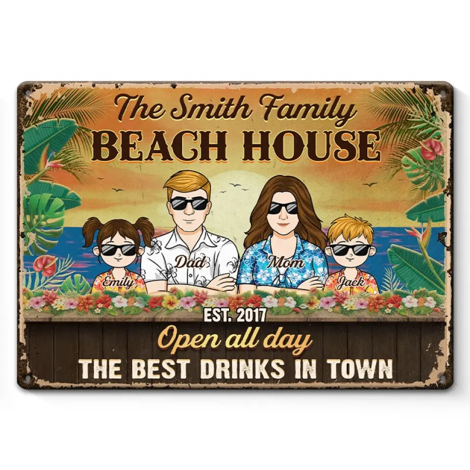 Les meilleures boissons de la ville - Plaque en métal personnalisée pour la décoration intérieure de la famille - Cadeau de pendaison de crémaillère pour les membres de la famille