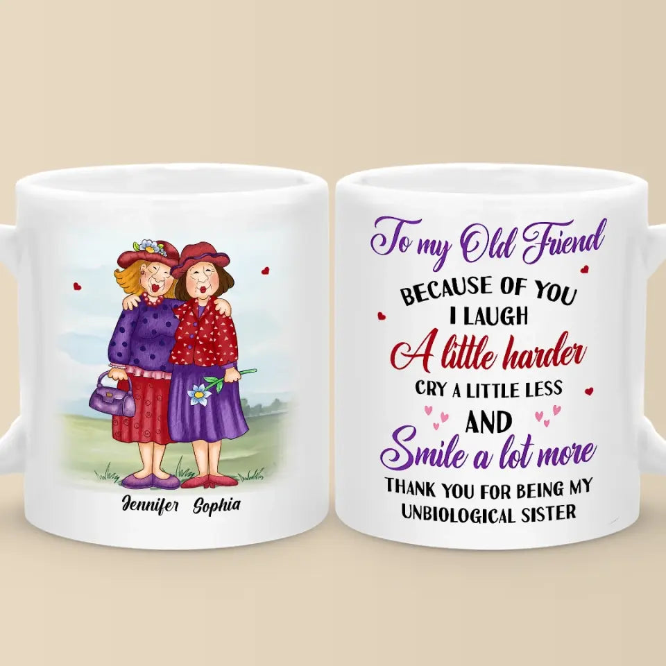Merci d'être ma sœur non biologique - Tasse personnalisée Old Bestie - Cadeau pour meilleures amies, BFF, sœurs