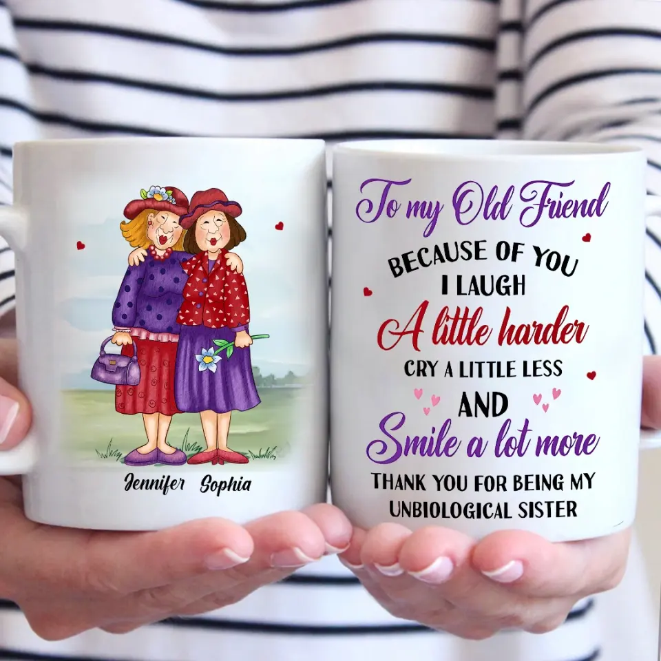 Merci d'être ma sœur non biologique - Tasse personnalisée Old Bestie - Cadeau pour meilleures amies, BFF, sœurs