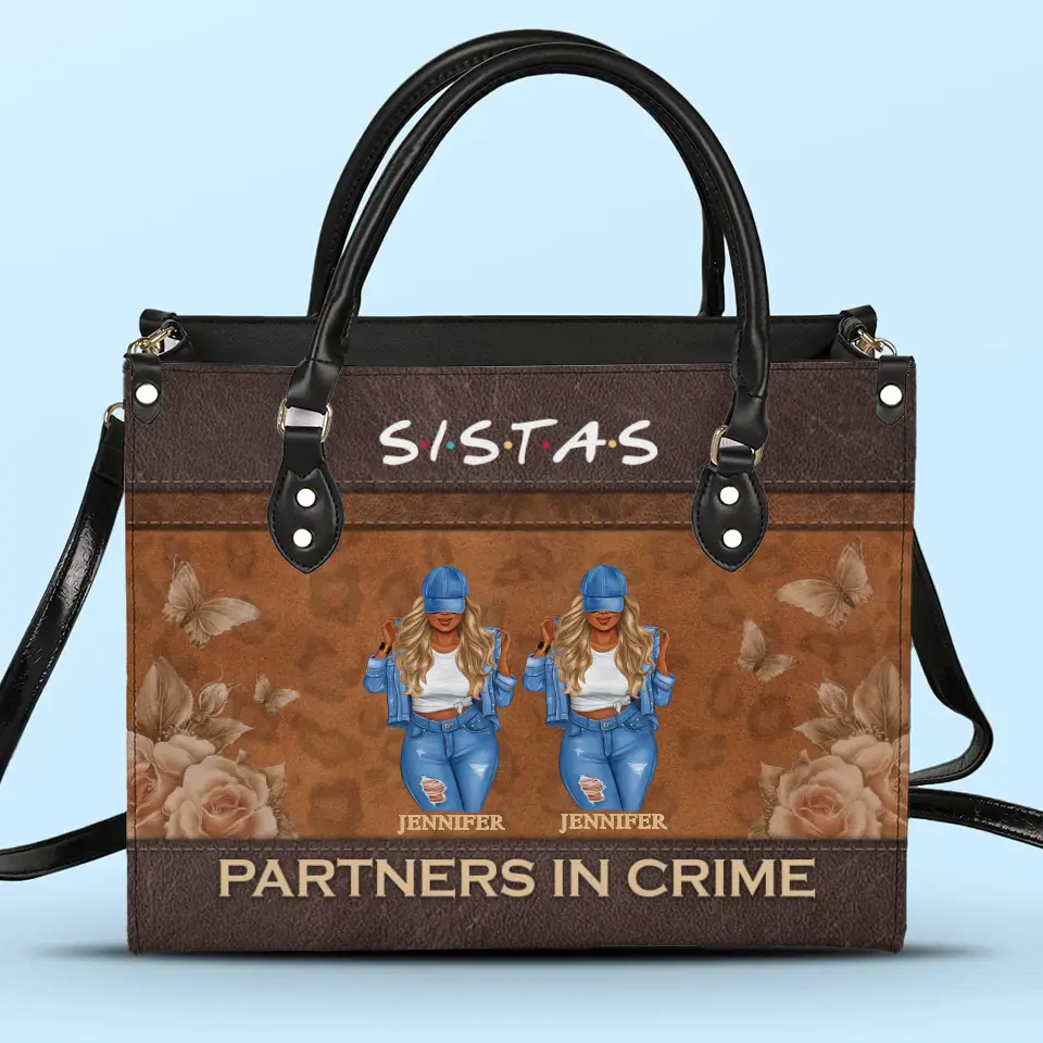 Partenaires de crime - Sac à main en cuir personnalisé pour meilleure amie - Cadeau pour meilleures amies, meilleures amies, sœurs