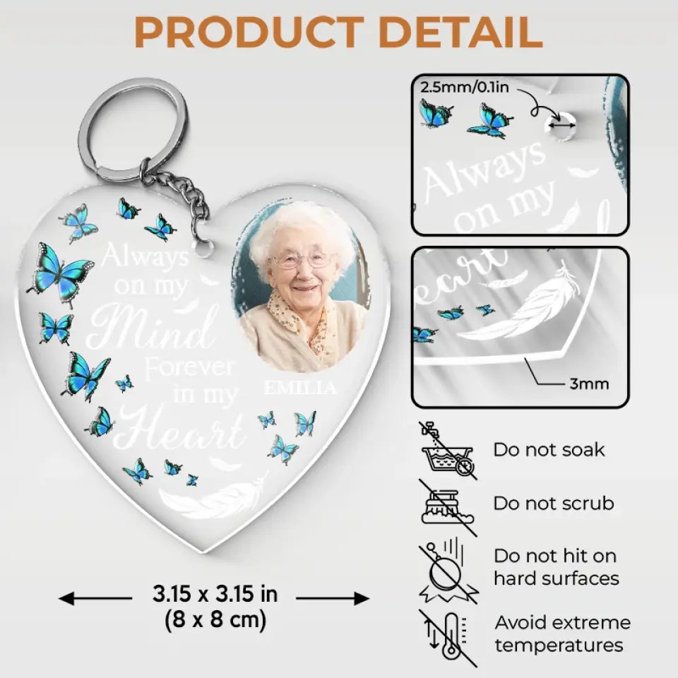 Photo personnalisée Votre souvenir est une lumière pour nous guider - Porte-clés en acrylique personnalisé en forme de mémorial - Cadeau de condoléances pour les membres de la famille