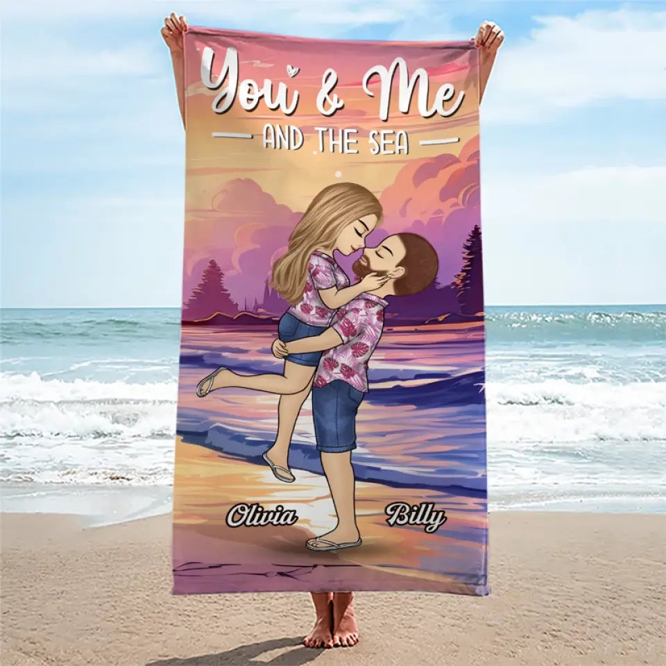Toi, moi et la mer - Serviette de plage personnalisée pour couple - Cadeau de vacances d'été pour mari et femme, anniversaire