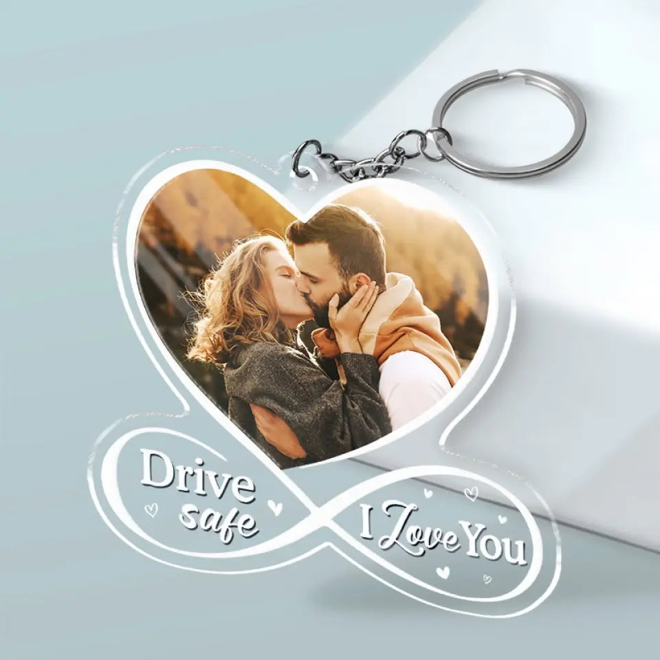 Porte-clés photo personnalisé « L'amour est un voyage avec toi » en acrylique personnalisé pour couple – Cadeau pour mari et femme, anniversaire