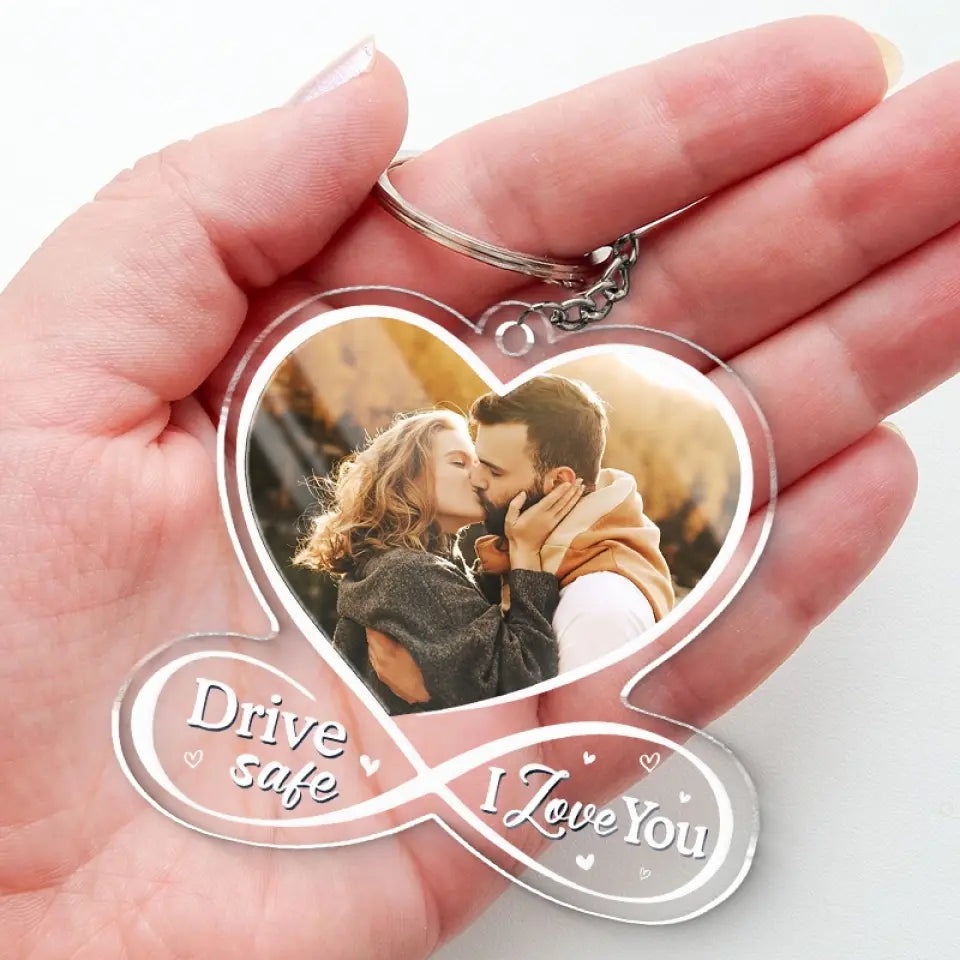 Porte-clés photo personnalisé « L'amour est un voyage avec toi » en acrylique personnalisé pour couple – Cadeau pour mari et femme, anniversaire
