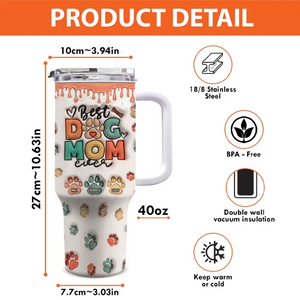 Meilleure maman de chien de tous les temps AMZ - Gobelet personnalisé en acier inoxydable avec poignée, effet gonflé 3D, imprimé, 1 134 ml - Nouveauté, cadeau pour les propriétaires d'animaux et les amoureux des animaux