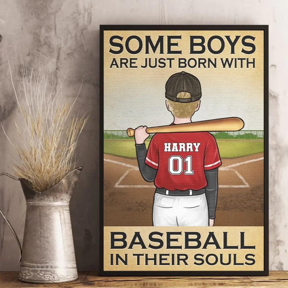 Baseball dans leurs âmes - Affiche verticale personnalisée - Cadeau pour les membres de la famille, les amateurs de sport et les joueurs de sport