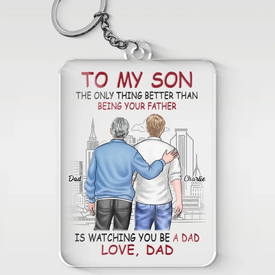 Je te regarde devenir papa - Porte-clés personnalisé en acrylique - Cadeau pour les membres de la famille