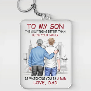 Je te regarde devenir papa - Porte-clés personnalisé en acrylique - Cadeau pour les membres de la famille