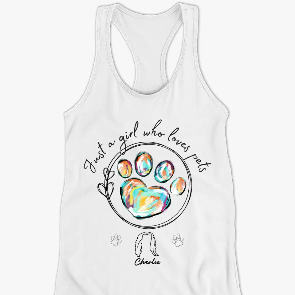 Juste une fille qui aime les animaux - Débardeur et t-shirt dos nageur personnalisé pour chien et chat - Cadeau de vacances d'été pour les propriétaires et les amoureux des animaux