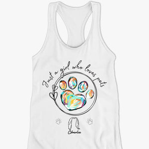 Juste une fille qui aime les animaux - Débardeur et t-shirt dos nageur personnalisé pour chien et chat - Cadeau de vacances d'été pour les propriétaires et les amoureux des animaux