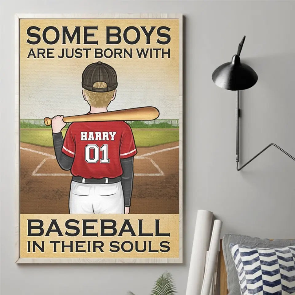 Baseball dans leurs âmes - Affiche verticale personnalisée - Cadeau pour les membres de la famille, les amateurs de sport et les joueurs de sport